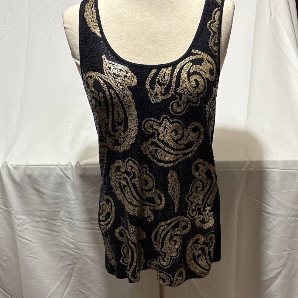 Apt. 9 Elegant Black and Gold Paisley Tank Top